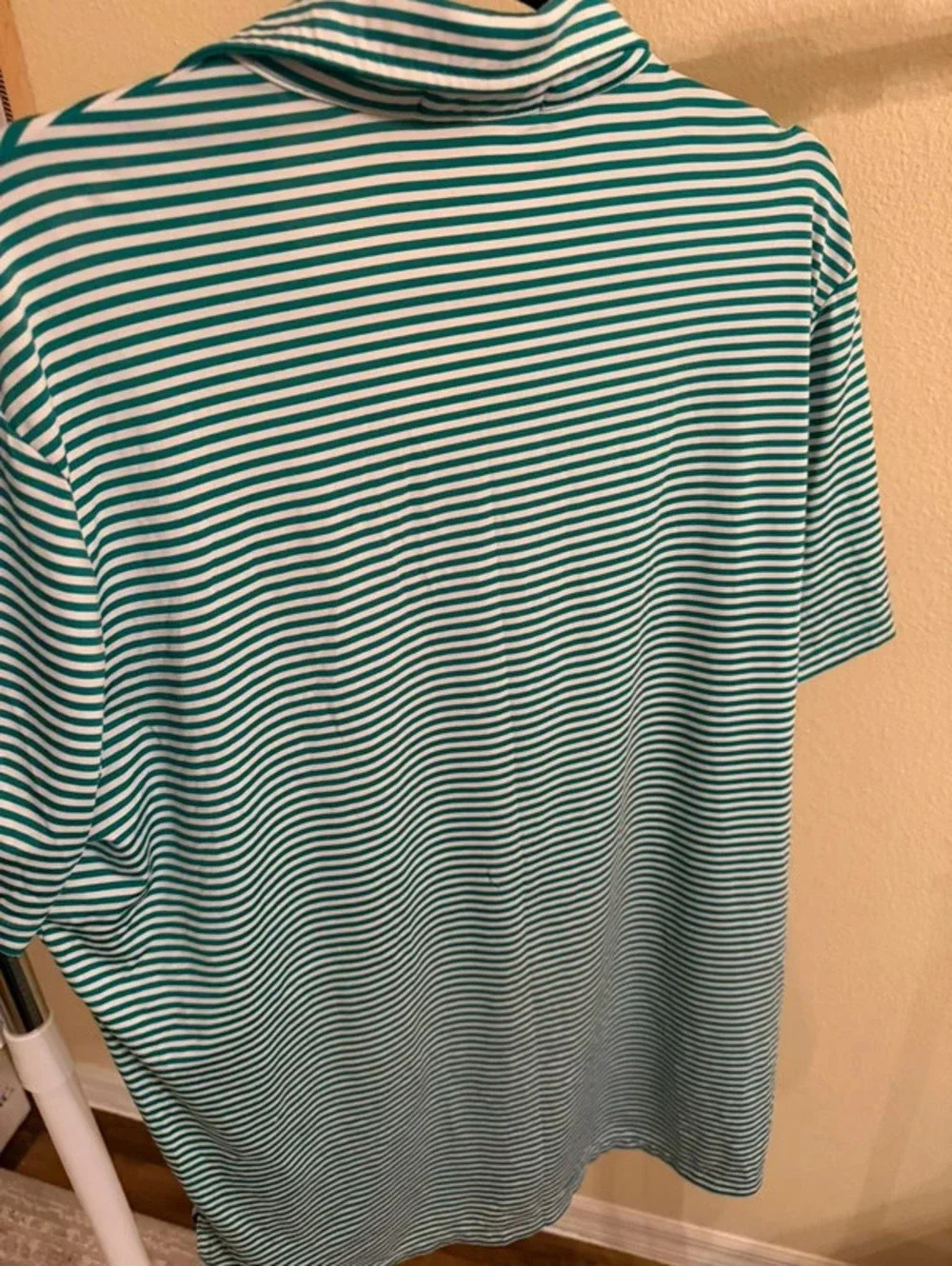 RLX Ralph Lauren Men's Green & White Striped Golf Polo Shirt (Size Large)